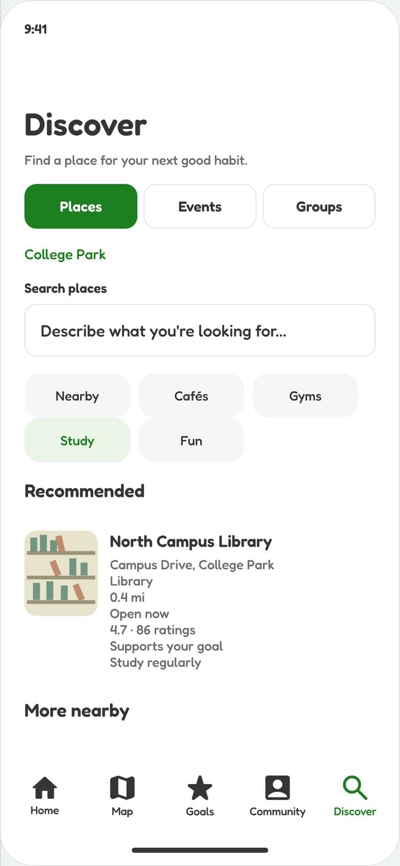Discover: places near you for your goals.
